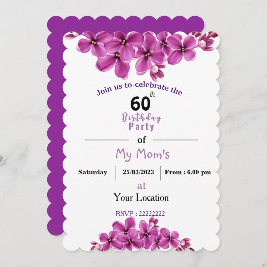 Mam's verjaardagsuitnodiging kaart (Voorkant / Achterkant)