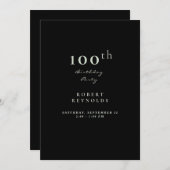 Man 100e verjaardag Eenvoudige zwarte uitnodiging (Voorkant / Achterkant)