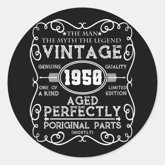  Man 1950: Myth Legend 71th Birthday Ronde Sticker (Voorkant)