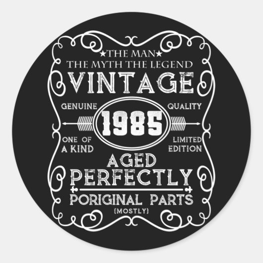  Man 1985: Myth Legend 36th Birthday Ronde Sticker (Voorkant)