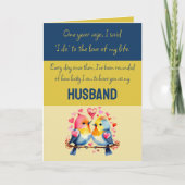 Man 1e Jubileum blauw goud schattige vogeltjes Kaart (Voorkant)