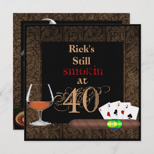 MAN 40e geboortecigars, Poker BRANDY-INVITATIES Kaart (Voorkant / Achterkant)