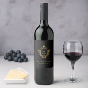 Man 70e Verjaardag Elegant  Zwart Goud Crest Wijn Etiket