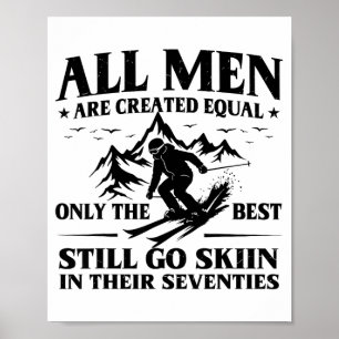 Man 70ste verjaardag skiër mannen gaan skiën in poster
