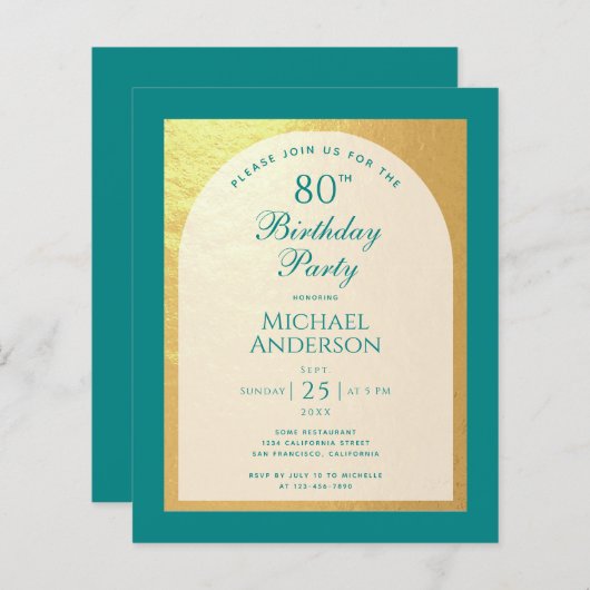 Man 80e verjaardag Faux Gold Blauwgroen begrotings (Voorkant / Achterkant)