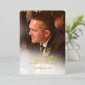 Man 80e verjaardag foto Elegant Folie Uitnodiging (Staand Voorkant)