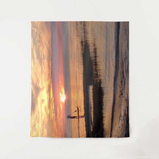 Man aan de waterraad op zonsondergang bij Kaapskui Wandkleed (Voorkant)