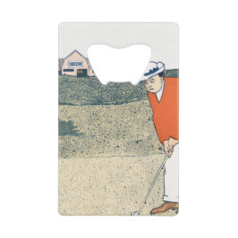 Man aan het golfen door Edward Penfield. Creditkaart Flessenopener