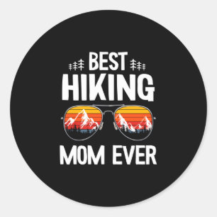 Man aan het wandelen moeder outdoor vakantie retro ronde sticker
