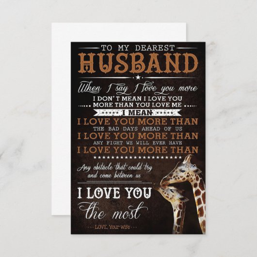 Man aan mijn dierbare man bedankkaart (Voorkant / Achterkant)