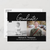 Man Afstuderen Script Toen en Nu Afstudeerder Foto Aankondigingskaart (Voorkant / Achterkant)