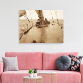 Man Alleen Circa 1910 Zeilboot Sepia Canvas Afdruk (Insitu (Woonkamer))