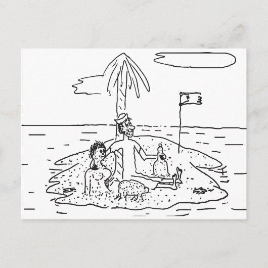Man alleen op het eiland, Grappig, Oud, Briefkaart (Voorkant)
