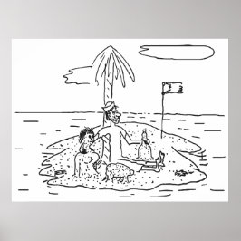 Man alleen op het eiland, Grappig, Vintage, Poster