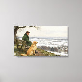 Man and Dog Enjoying Winter Countryside Vista Canvas Afdruk (Voorkant)