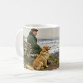 Man and Dog Enjoying Winter Countryside Vista Koffiemok (Voorkant links)