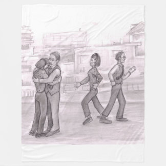 Man and Woman Hug Outside on the Street Then Walk Fleece Deken
