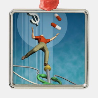 Man balanceerdrugs en dollarteken metalen ornament