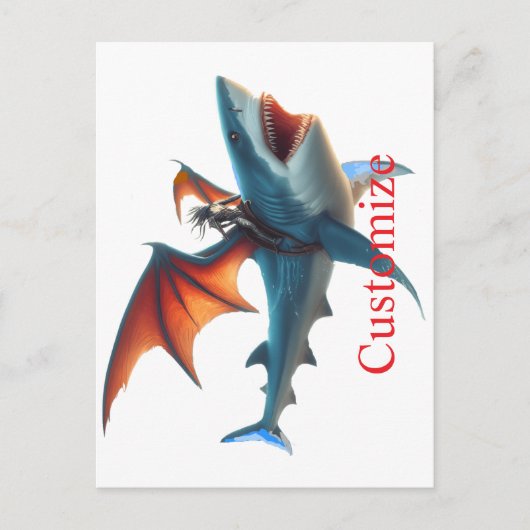 Man-Bat Riding Scary Shark Thunder_Cove Briefkaart (Voorkant)