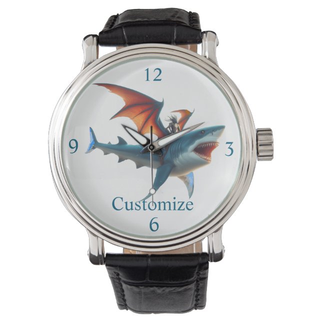 Man-Bat Riding Scary Shark Thunder_Cove Horloge (Voorkant)
