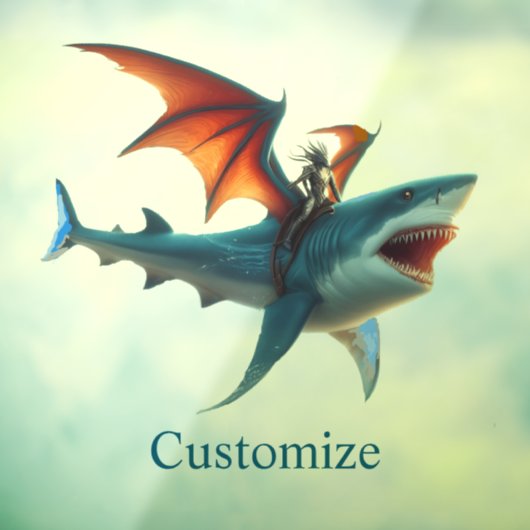 Man-Bat Riding Scary Shark Thunder_Cove Raamsticker (Vel 3)