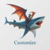 Man-Bat Riding Scary Shark Thunder_Cove Raamsticker (Vel)