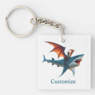 Man-Bat Riding Scary Shark Thunder_Cove Sleutelhanger