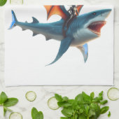 Man-Bat Riding Scary Shark Thunder_Cove Theedoek (Gevouwen)