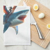 Man-Bat Riding Scary Shark Thunder_Cove Theedoek (Quarter Fold)