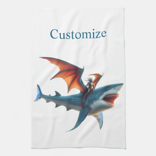 Man-Bat Riding Scary Shark Thunder_Cove Theedoek (Verticaal)