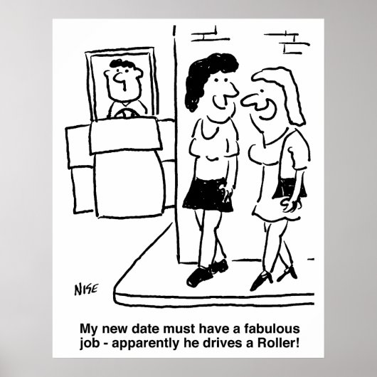 Man bestuurt een wegwals grappige cartoon poster (Voorkant)