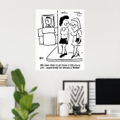 Man bestuurt een wegwals grappige cartoon poster (Thuiskantoor)