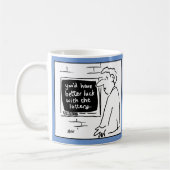 Man bij Cash Machine krijgt loterijbericht. grappi Koffiemok (Links)