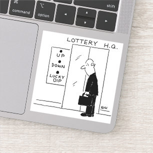 Man bij een lift. Funny Lift Buttonnen. Sticker