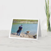 Man bij River with Dog Kaart (Voorkant)