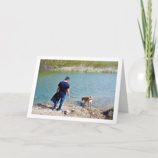 Man bij River with Dog Kaart (Voorkant)