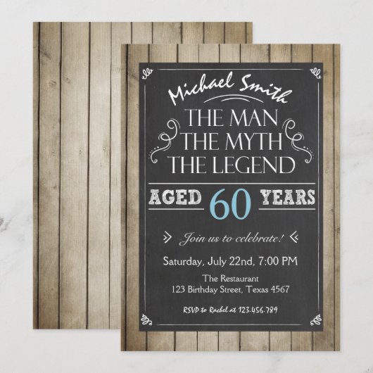 Man Birthday-uitnodiging Chalkboard Rustic Adult Kaart (Voorkant / Achterkant)