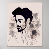 Man Black Line Art met Flower Boho-stijl Poster (Voorkant)