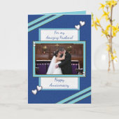 Man blauw Bruiloft Jubileum foto groet Kaart (Gele Bloem)