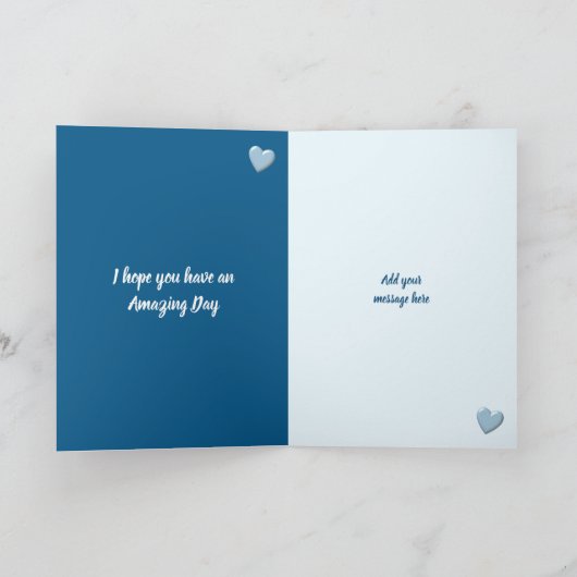 Man blauw geel wit Verjaardag foto groet Kaart (Binnen)