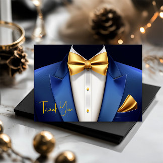 Man Blauw Goud Smoking Verjaardagsfeest Bedankkaart