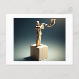 Man blazen Shofar lijkt te worden uitgesneden uit  Briefkaart