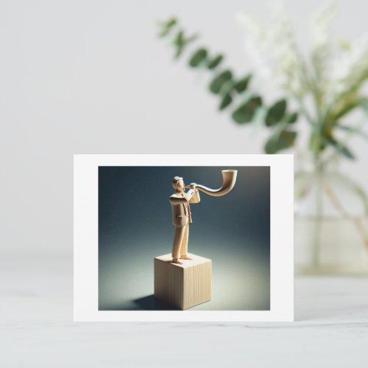 Man blazen Shofar lijkt te worden uitgesneden uit  Briefkaart (Staand voorkant)