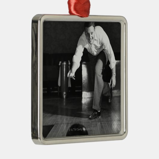 Man Bowling Metalen Ornament (Rechts)