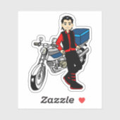 Man Boy motorfiets rijder cartoon Sticker (Vel)