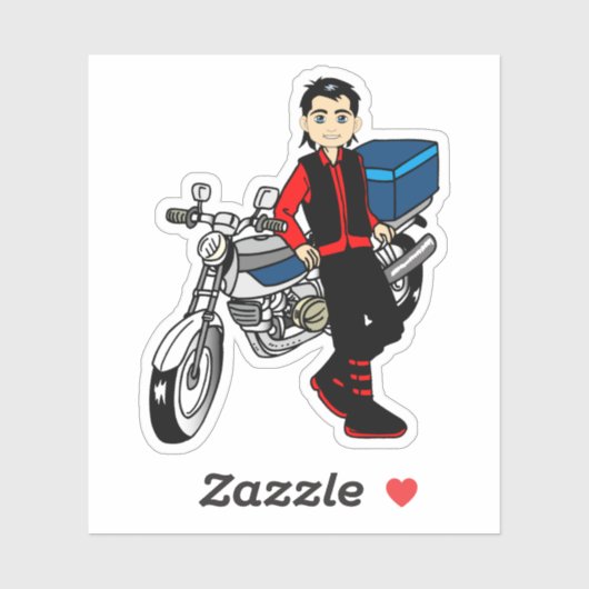 Man Boy motorfiets rijder cartoon Sticker (Vel)