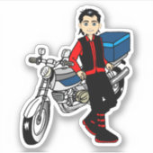 Man Boy motorfiets rijder cartoon Sticker (Voorkant)