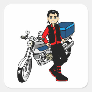 Man Boy motorfiets rijder cartoon Vierkante Sticker