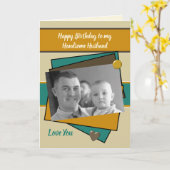 Man bruin groen sinaasappel Verjaardagsfoto groet Kaart (Gele Bloem)