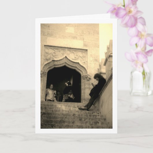 Man buiten Llotja de la Seda, Valencia, Spanje Kaart (Orchidee)